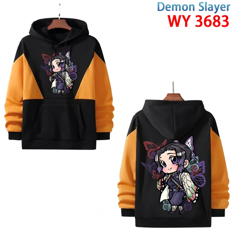 Demon Slayer Kimets  Anime black and yellow pure cotton hooded patch pocket sweater from XS to 4XL  WY-3683-3