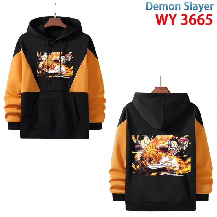 Demon Slayer Kimets  Anime black and yellow pure cotton hooded patch pocket sweater from XS to 4XL WY-3665-3