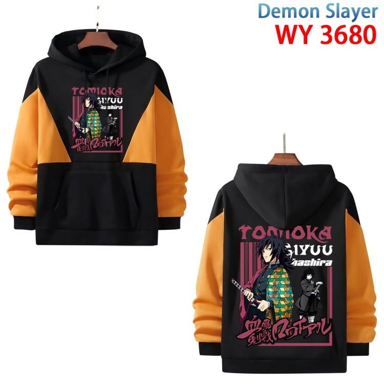Demon Slayer Kimets  Anime black and yellow pure cotton hooded patch pocket sweater from XS to 4XL WY-3680-3