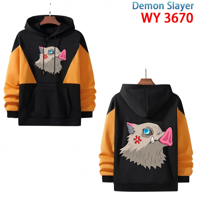 Demon Slayer Kimets  Anime black and yellow pure cotton hooded patch pocket sweater from XS to 4XL WY-3670-3