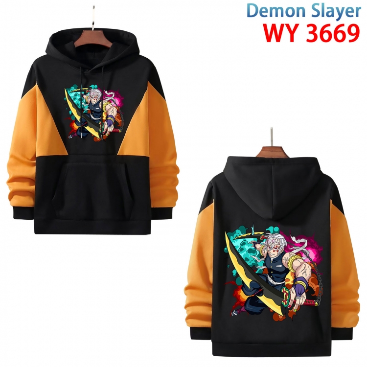 Demon Slayer Kimets  Anime black and yellow pure cotton hooded patch pocket sweater from XS to 4XL WY-3669-3