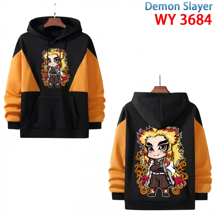Demon Slayer Kimets  Anime black and yellow pure cotton hooded patch pocket sweater from XS to 4XL  WY-3684-3