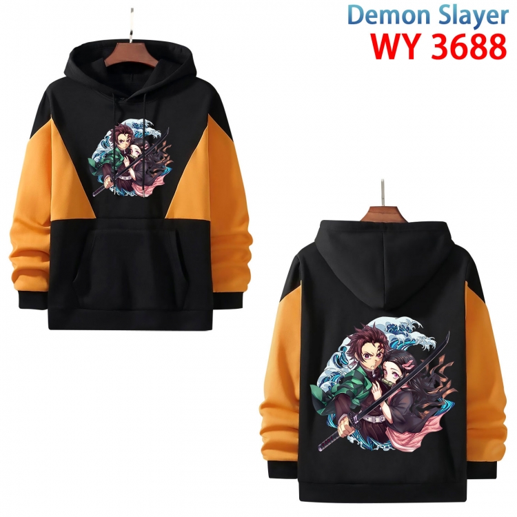 Demon Slayer Kimets  Anime black and yellow pure cotton hooded patch pocket sweater from XS to 4XL WY-3688-3