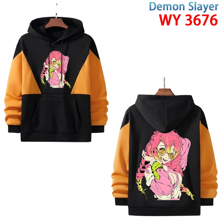 Demon Slayer Kimets  Anime black and yellow pure cotton hooded patch pocket sweater from XS to 4XL WY-3676-3