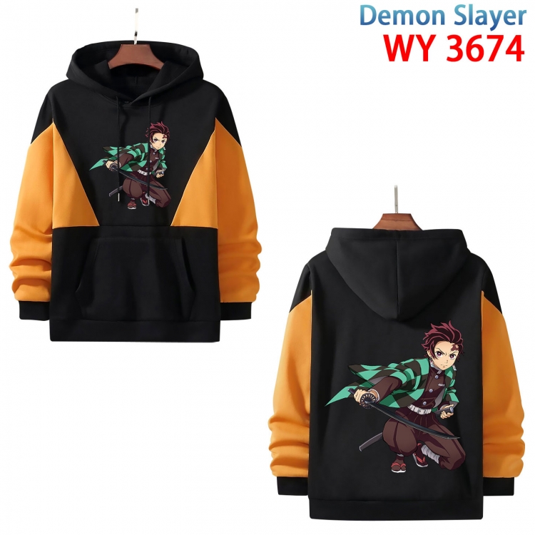 Demon Slayer Kimets  Anime black and yellow pure cotton hooded patch pocket sweater from XS to 4XL  WY-3674-3
