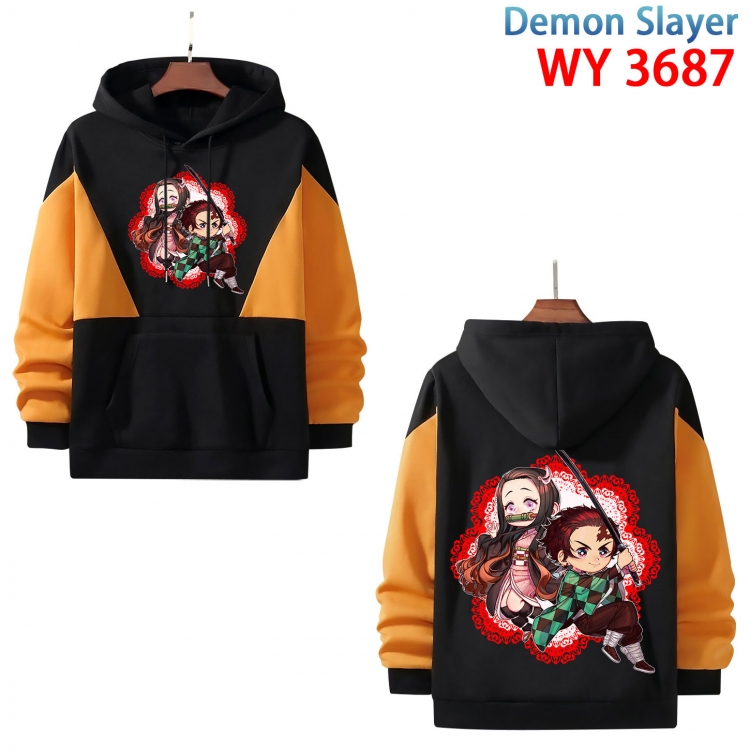 Demon Slayer Kimets  Anime black and yellow pure cotton hooded patch pocket sweater from XS to 4XL WY-3687-3