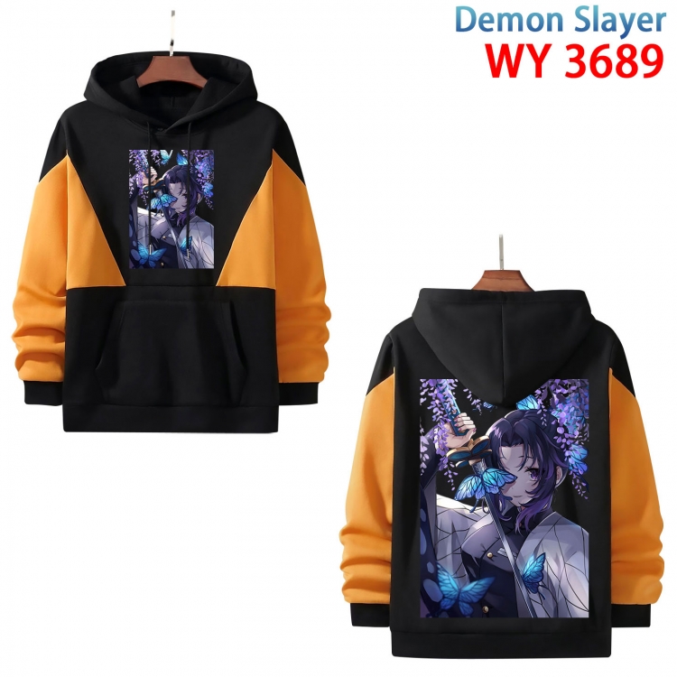 Demon Slayer Kimets  Anime black and yellow pure cotton hooded patch pocket sweater from XS to 4XL  WY-3689-3