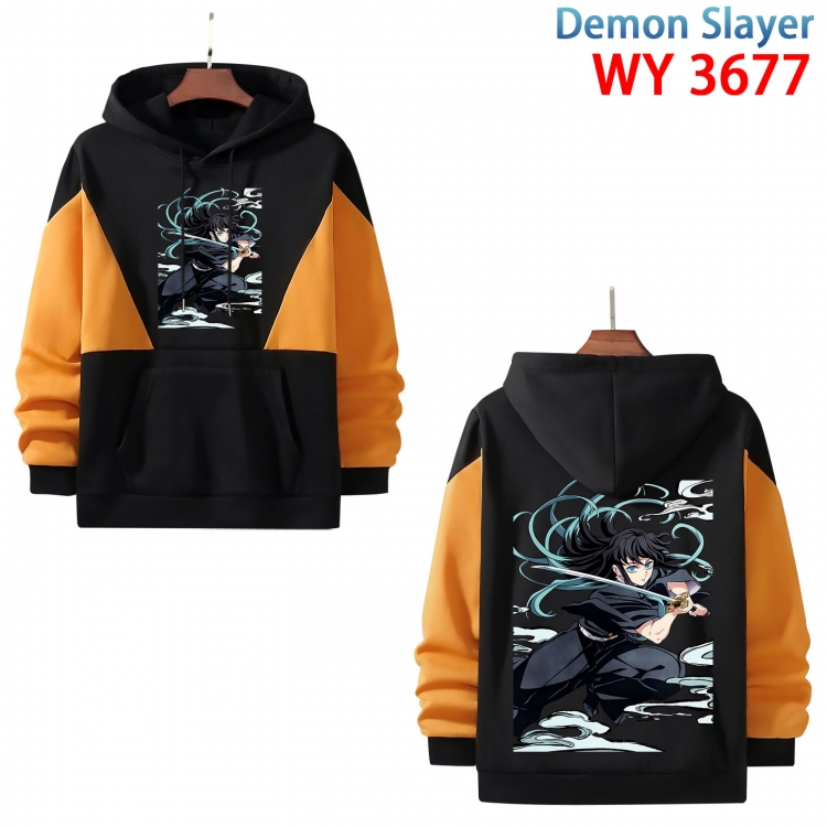 Demon Slayer Kimets  Anime black and yellow pure cotton hooded patch pocket sweater from XS to 4XL WY-3677-3