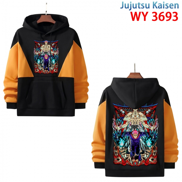 Jujutsu Kaisen  Anime black and yellow pure cotton hooded patch pocket sweater from XS to 4XLWY-3693-3