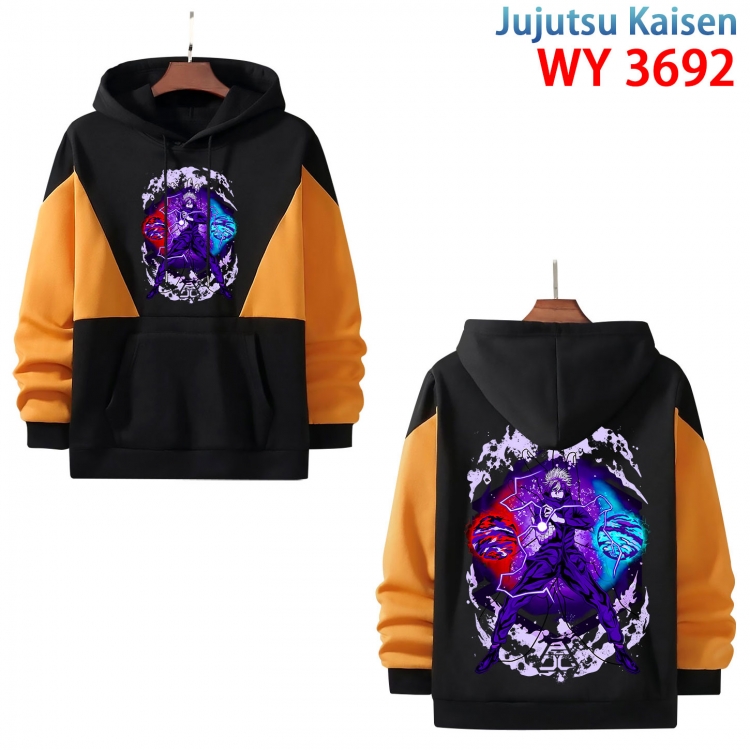 Jujutsu Kaisen  Anime black and yellow pure cotton hooded patch pocket sweater from XS to 4XL  WY-3692-3