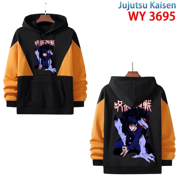 Jujutsu Kaisen  Anime black and yellow pure cotton hooded patch pocket sweater from XS to 4XL  WY-3695-3