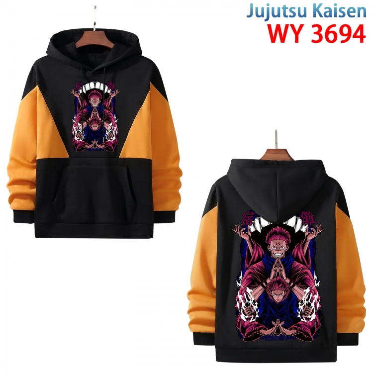 Jujutsu Kaisen  Anime black and yellow pure cotton hooded patch pocket sweater from XS to 4XL WY-3694-3