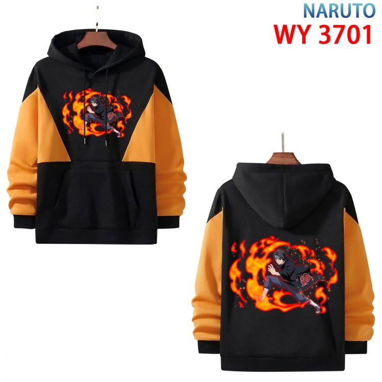 Naruto Anime black and yellow pure cotton hooded patch pocket sweater from XS to 4XL WY-3701-3