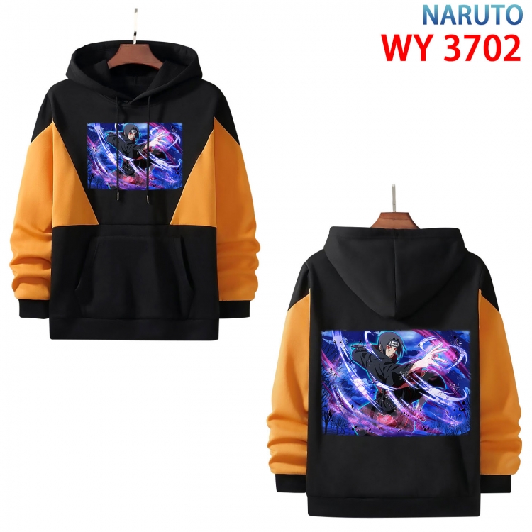 Naruto Anime black and yellow pure cotton hooded patch pocket sweater from XS to 4XL WY-3702-3