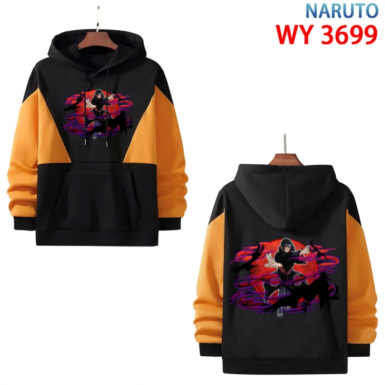 Naruto Anime black and yellow pure cotton hooded patch pocket sweater from XS to 4XL  WY-3699-3