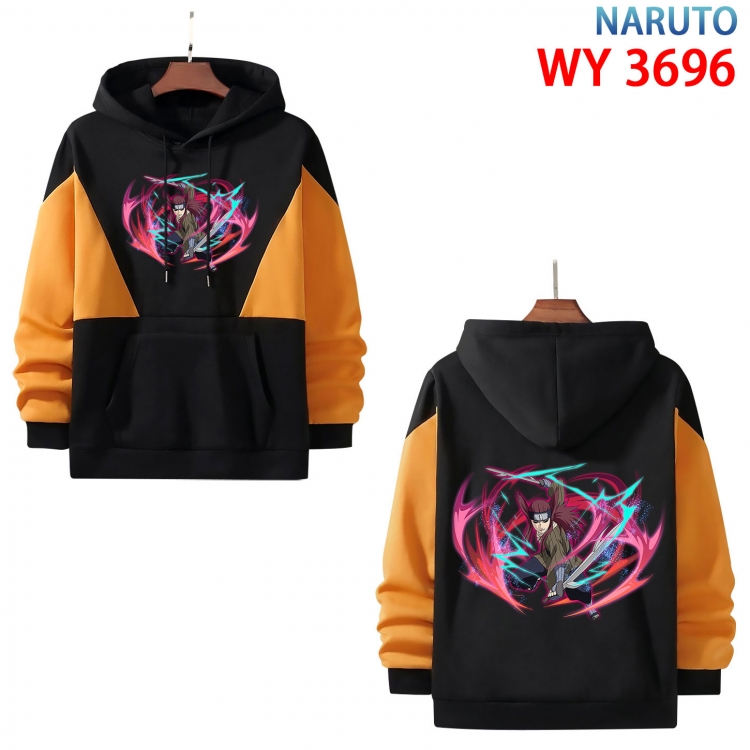 Naruto Anime black and yellow pure cotton hooded patch pocket sweater from XS to 4XL  WY-3696-3