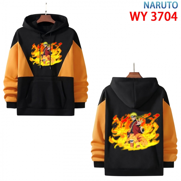 Naruto Anime black and yellow pure cotton hooded patch pocket sweater from XS to 4XL WY-3704-3