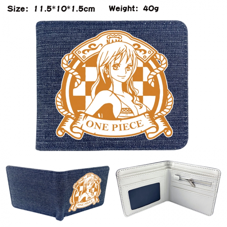 One Piece Anime denim folding full-color wallet 11.5X10X1.5CM