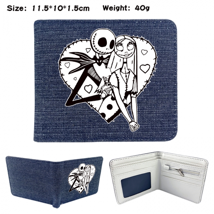 The Nightmare Before Christmas Anime denim folding full-color wallet 11.5X10X1.5CM