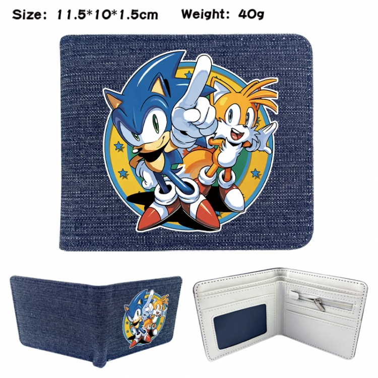 Sonic The Hedgehog Anime denim folding full-color wallet 11.5X10X1.5CM