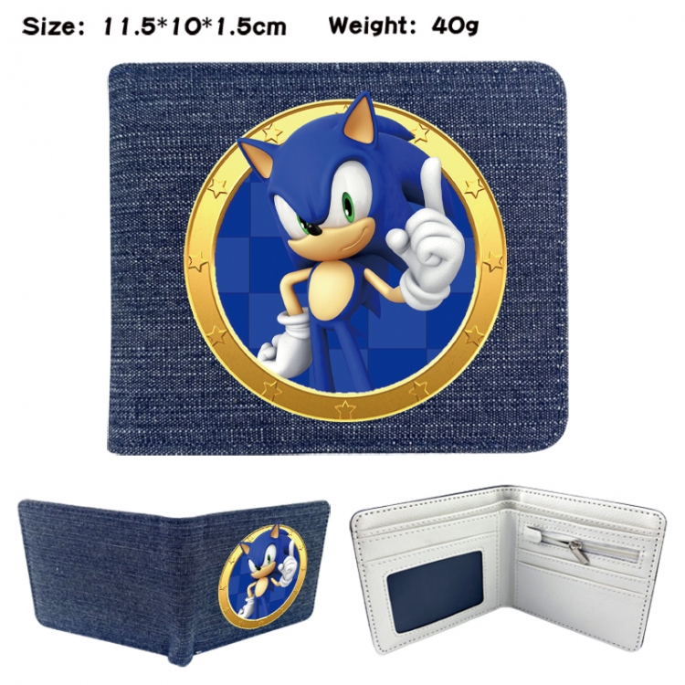 Sonic The Hedgehog Anime denim folding full-color wallet 11.5X10X1.5CM