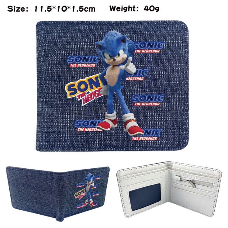 Sonic The Hedgehog Anime denim folding full-color wallet 11.5X10X1.5CM
