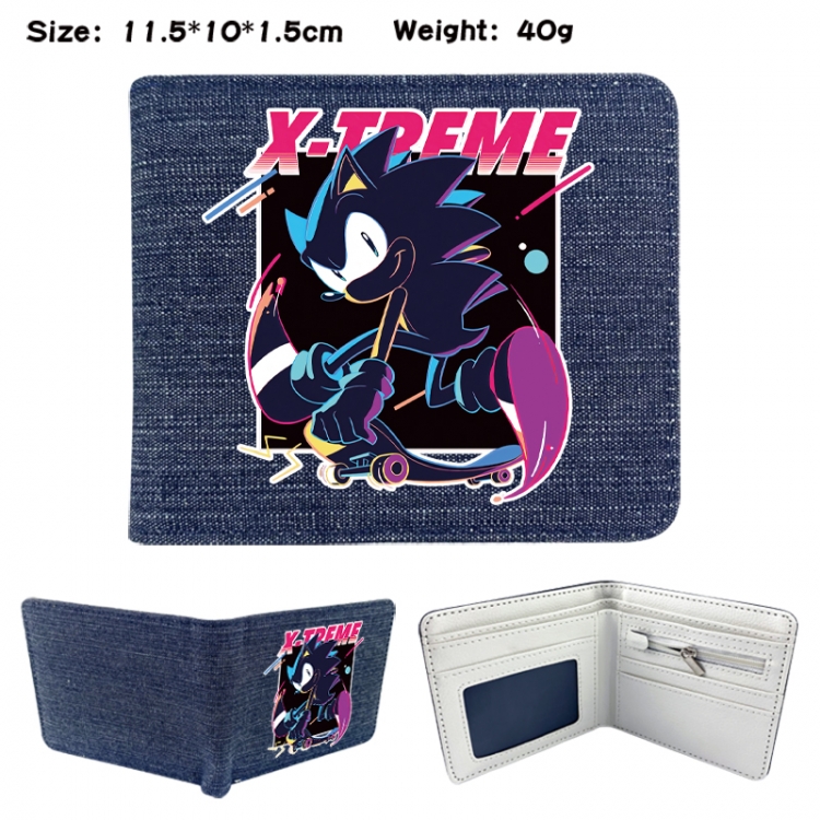 Sonic The Hedgehog Anime denim folding full-color wallet 11.5X10X1.5CM