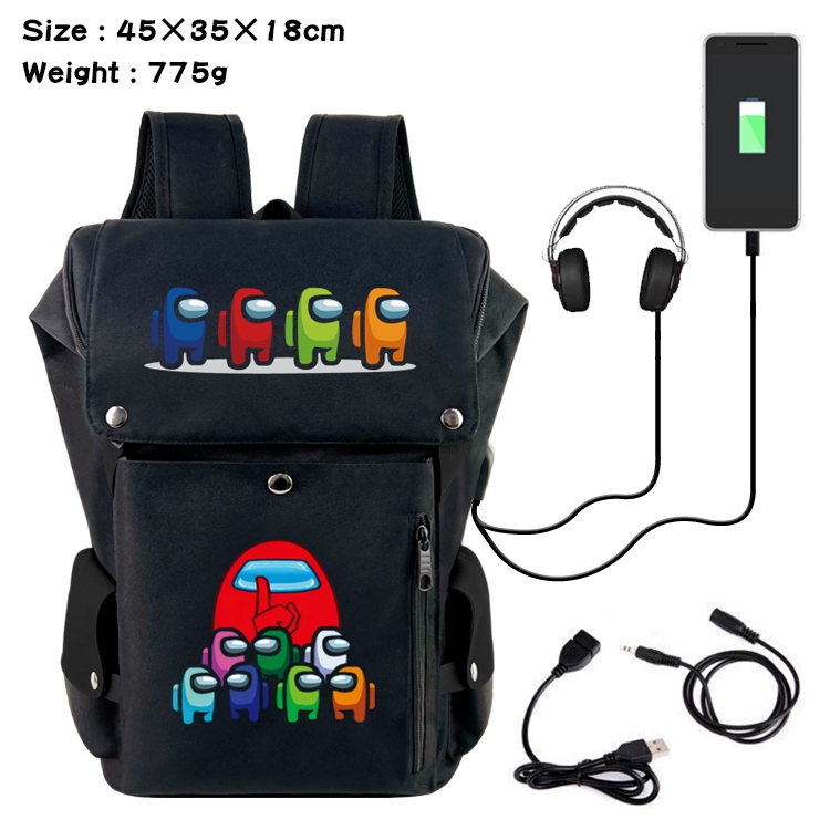 among us Anime Canvas Bucket Data Cable Backpack School Bag 45X35X18CM 775G