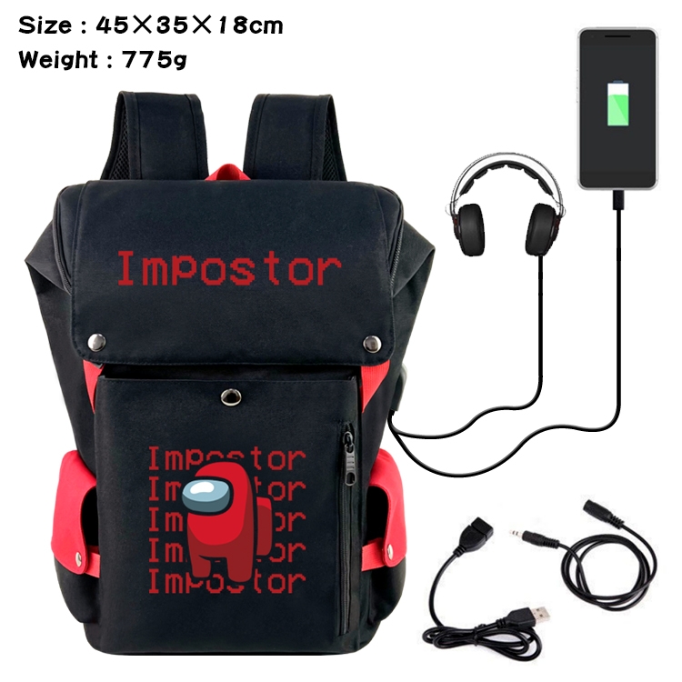 among us Anime Canvas Bucket Data Cable Backpack School Bag 45X35X18CM 775G