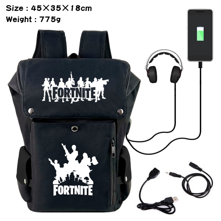 Fortnite Anime Canvas Bucket Data Cable Backpack School Bag 45X35X18CM 775G