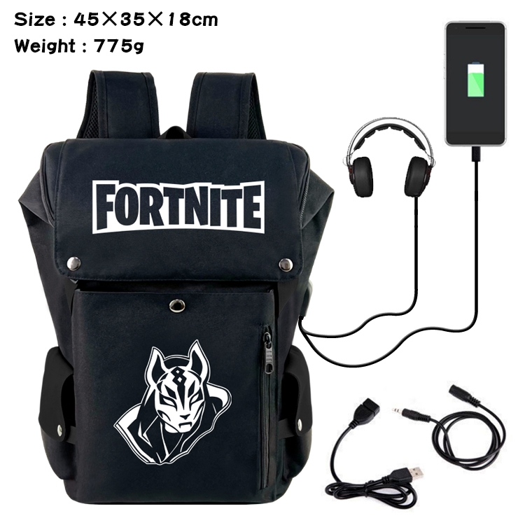 Fortnite Anime Canvas Bucket Data Cable Backpack School Bag 45X35X18CM 775G