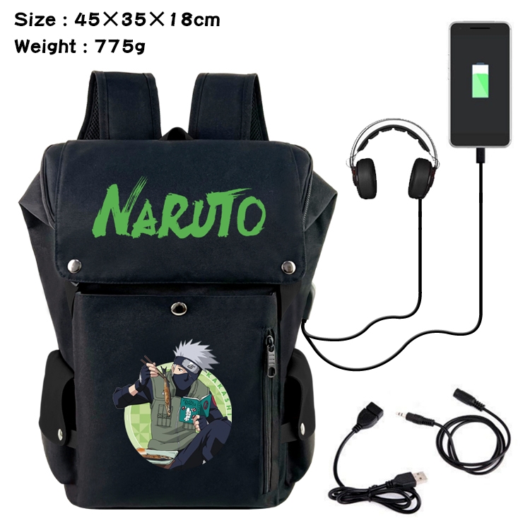 Naruto  Anime Canvas Bucket Data Cable Backpack School Bag 45X35X18CM 775G