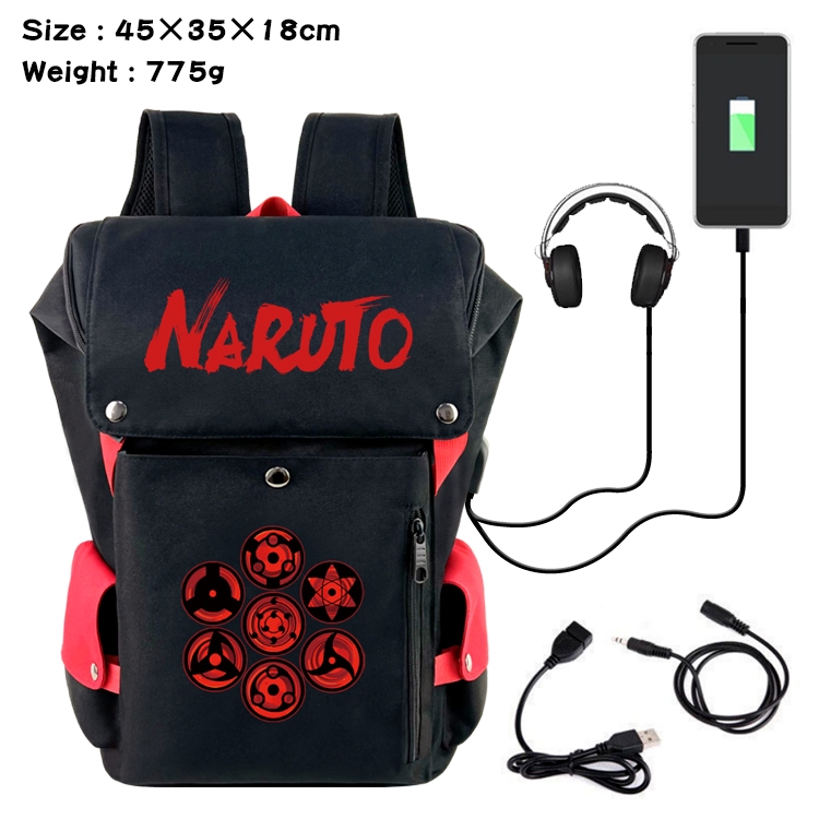 Naruto  Anime Canvas Bucket Data Cable Backpack School Bag 45X35X18CM 775G