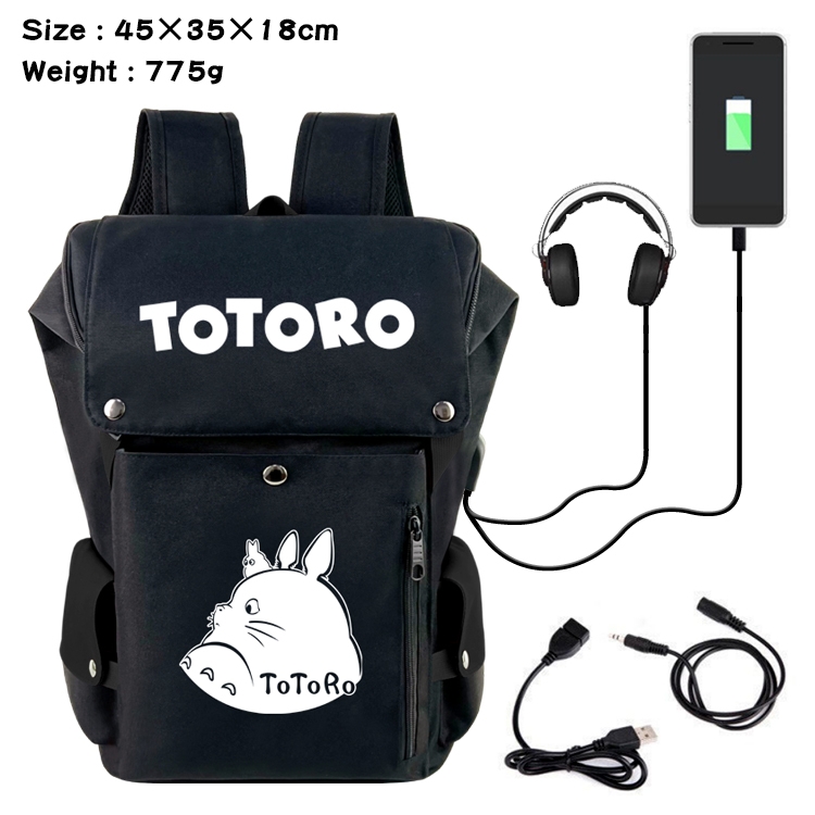 TOTORO Anime Canvas Bucket Data Cable Backpack School Bag 45X35X18CM 775G