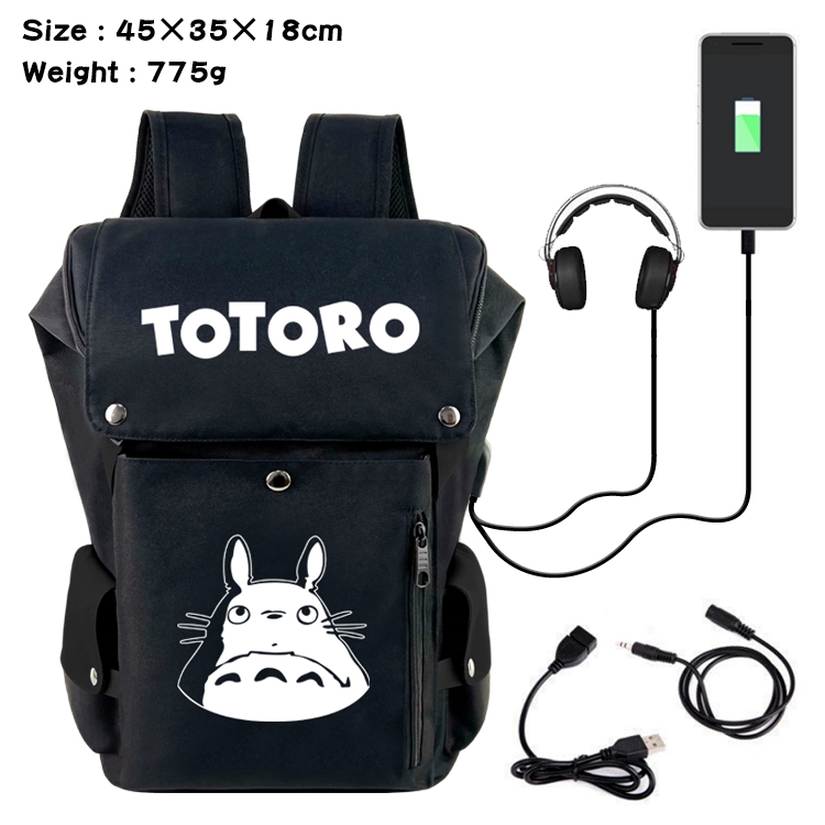 TOTORO Anime Canvas Bucket Data Cable Backpack School Bag 45X35X18CM 775G