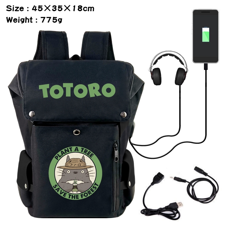 TOTORO Anime Canvas Bucket Data Cable Backpack School Bag 45X35X18CM 775G