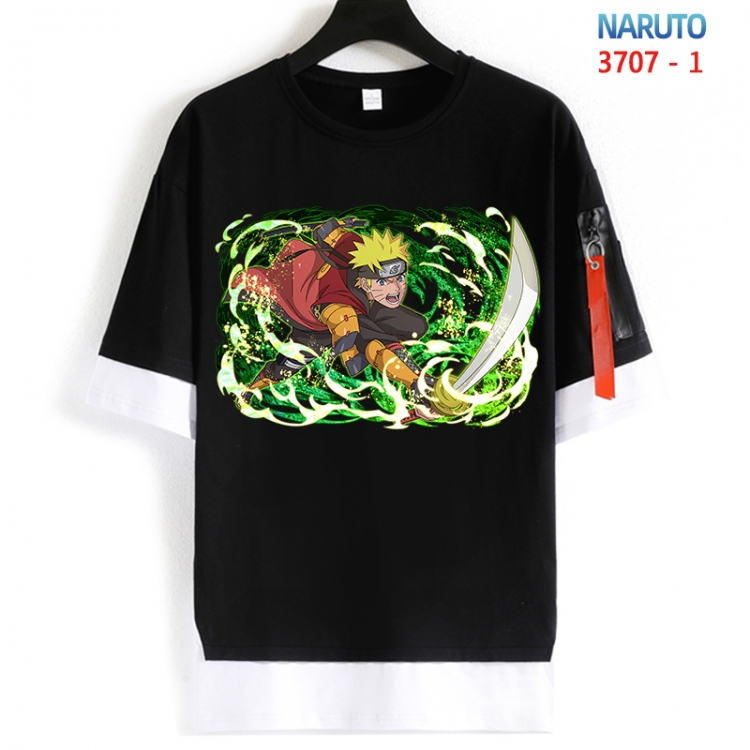 Naruto Cotton Crew Neck Fake Two-Piece Short Sleeve T-Shirt from S to 4XL  HM-3707-1