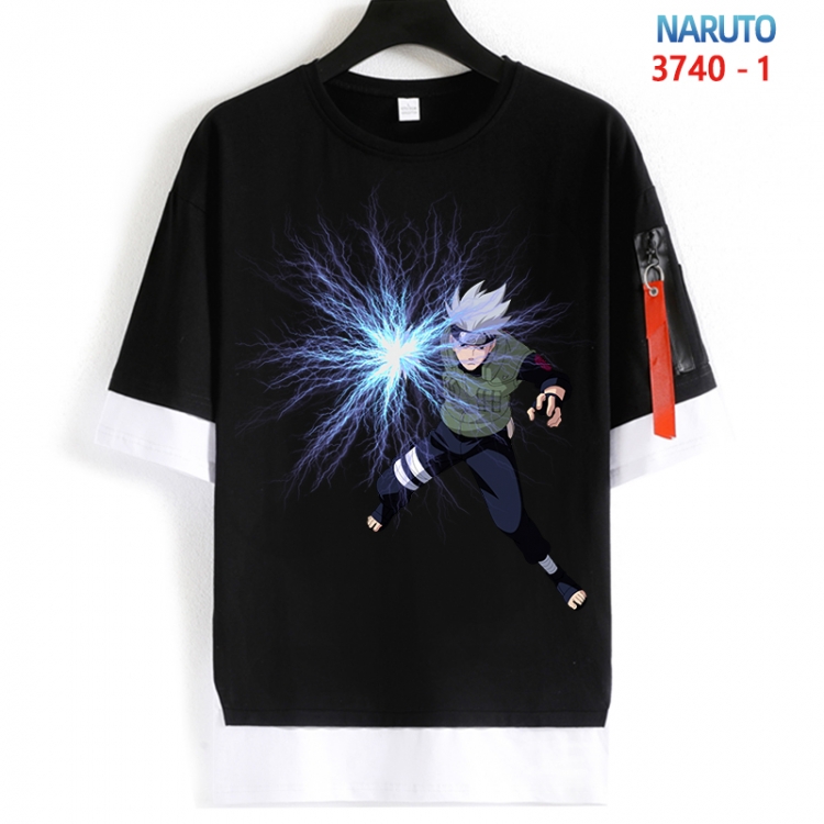 Naruto Cotton Crew Neck Fake Two-Piece Short Sleeve T-Shirt from S to 4XL HM-3740-1