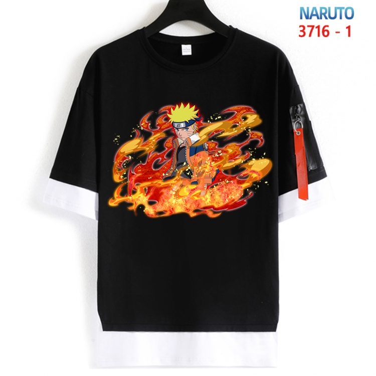 Naruto Cotton Crew Neck Fake Two-Piece Short Sleeve T-Shirt from S to 4XL HM-3716-1