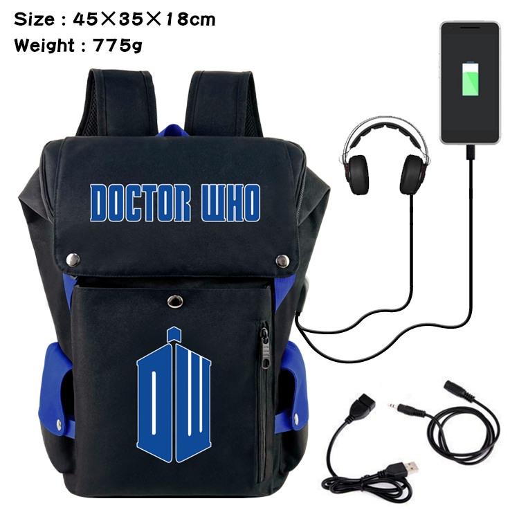 Doctor Who Anime Canvas Bucket Data Cable Backpack School Bag 45X35X18CM 775G