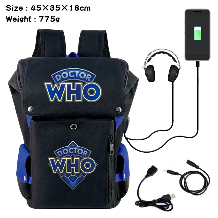 Doctor Who Anime Canvas Bucket Data Cable Backpack School Bag 45X35X18CM 775G