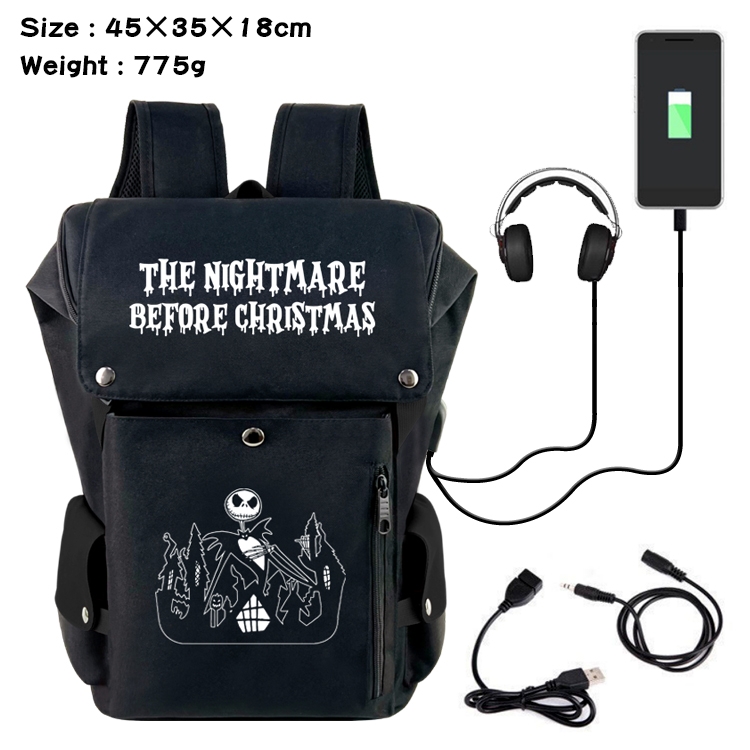 The Nightmare Before Christmas Anime Canvas Bucket Data Cable Backpack School Bag 45X35X18CM 775G