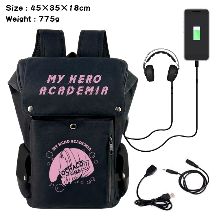 My Hero Academia Anime Canvas Bucket Data Cable Backpack School Bag 45X35X18CM 775G