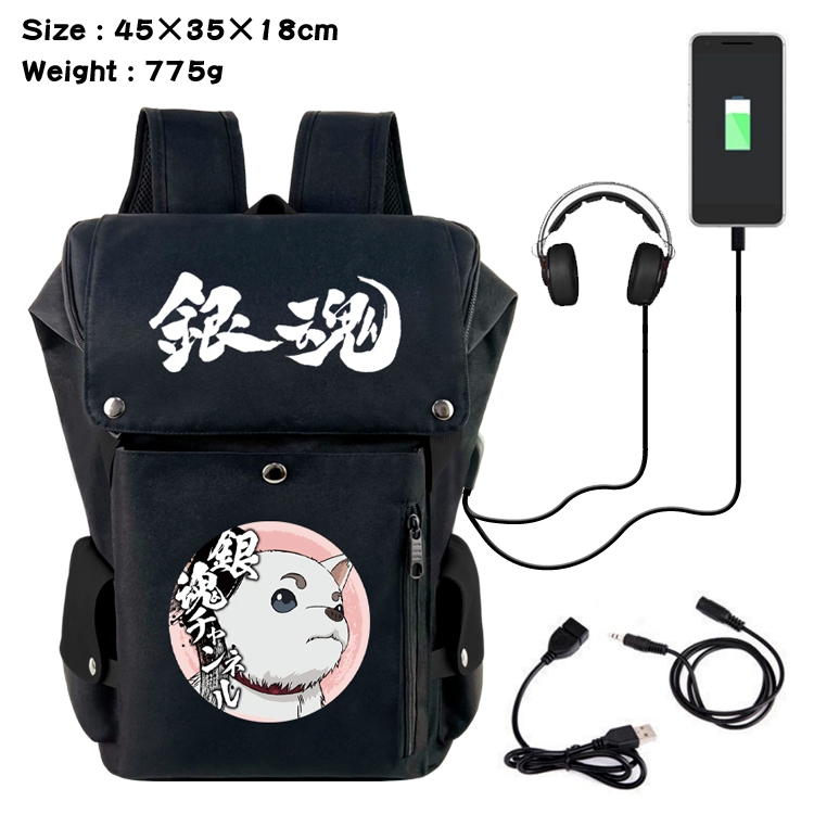 Gintama Anime Canvas Bucket Data Cable Backpack School Bag 45X35X18CM 775G