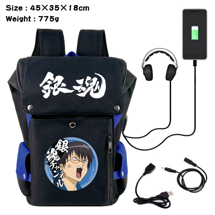 Gintama Anime Canvas Bucket Data Cable Backpack School Bag 45X35X18CM 775G