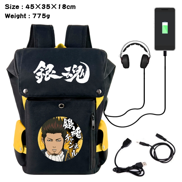 Gintama Anime Canvas Bucket Data Cable Backpack School Bag 45X35X18CM 775G