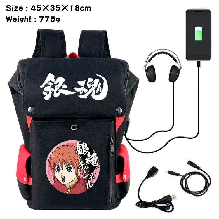 Gintama Anime Canvas Bucket Data Cable Backpack School Bag 45X35X18CM 775G