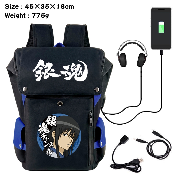 Gintama Anime Canvas Bucket Data Cable Backpack School Bag 45X35X18CM 775G