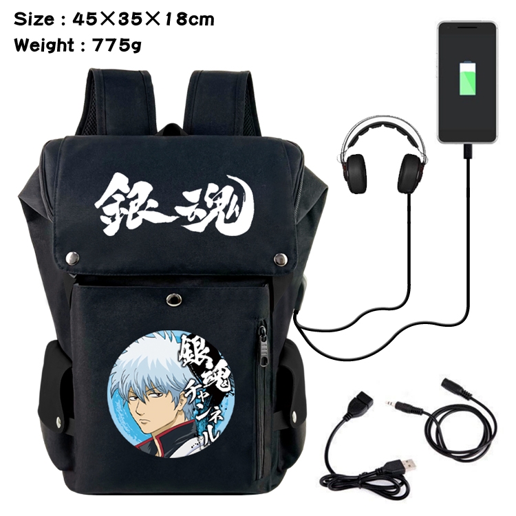 Gintama Anime Canvas Bucket Data Cable Backpack School Bag 45X35X18CM 775G