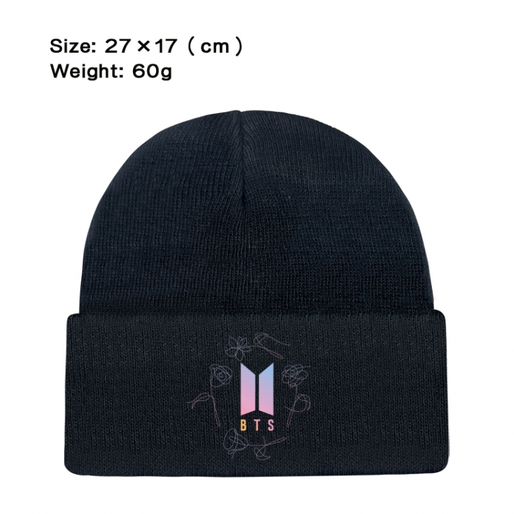 BTS printed plush knitted hat warm hat 27X17cm 60g